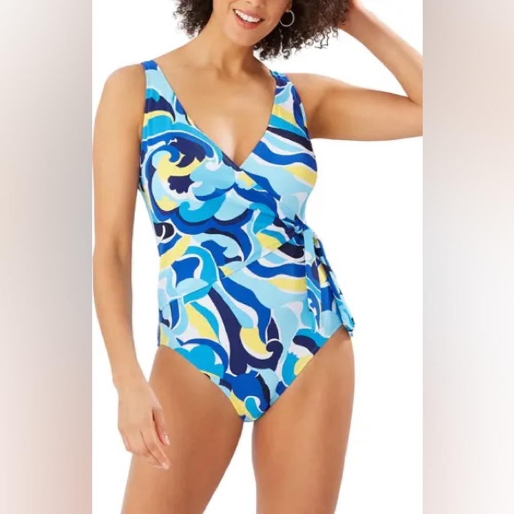 NWT Tommy Bahama Swirl Tide One Piece in Azure Blue, Sz 6